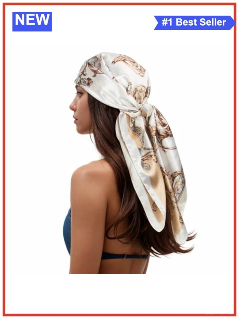 Silk Feel Head Scarf Hair Scarf Printed Square Bandana 35 Inch Lightweight